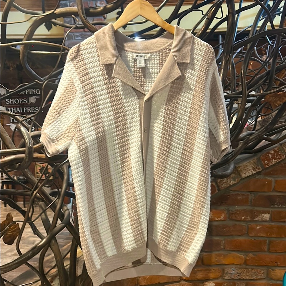 NWT Williamrast Men's 100% Cotton Beige and White Sweater